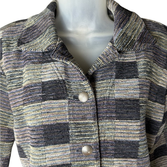 Boho Patchwork Checkered Jacket Shacket Small Fall Layering Christopher & Banks - Picture 7 of 7